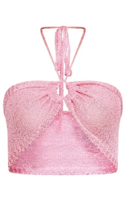 Tall Pink Sequin Detail Knitted Cross Front Bralette