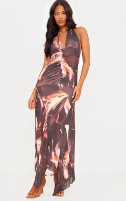 Tall Purple Floral Print Halterneck Maxi Dress