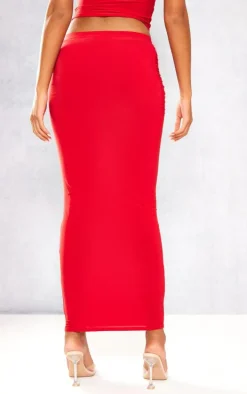 Tall Red Slinky Ruched Detail Midaxi Skirt