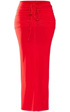 Tall Red Slinky Ruched Detail Midaxi Skirt