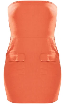 Tall Rust Faux Linen Bandeau Pocket Shift Dress