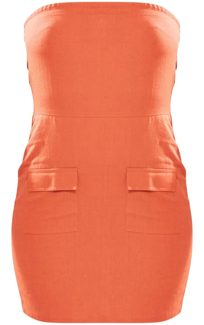 Tall Rust Faux Linen Bandeau Pocket Shift Dress