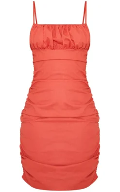 Tall Rust Strappy Linen Look Bodycon Dress