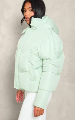 Tall Sage Green Oversized Curved Panel Wadded Puffer Jacket