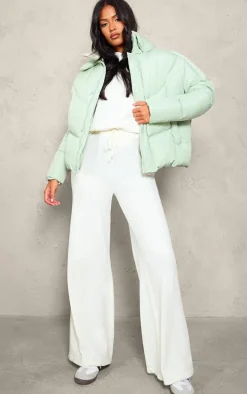 Tall Sage Green Oversized Curved Panel Wadded Puffer Jacket