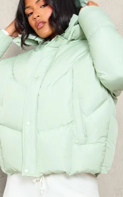 Tall Sage Green Oversized Curved Panel Wadded Puffer Jacket
