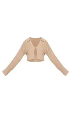 Tall Stone Brushed Knit Collared Cropped Sweater