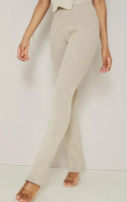 Tall Stone Contrast Knitted High Waisted Flared Pants