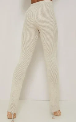 Tall Stone Contrast Knitted High Waisted Flared Pants