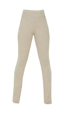 Tall Stone Contrast Knitted High Waisted Flared Pants