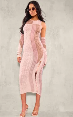 Tall Stone Knit Midi Dress With Matching Sleeves