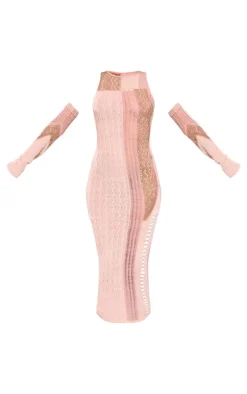 Tall Stone Knit Midi Dress With Matching Sleeves