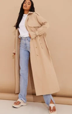 Tall Stone Panel Detail Belted Trench Coat