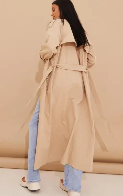 Tall Stone Panel Detail Belted Trench Coat