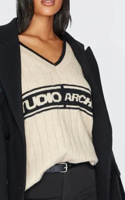 Tall Stone V Neck Graphic Knitted Sweater