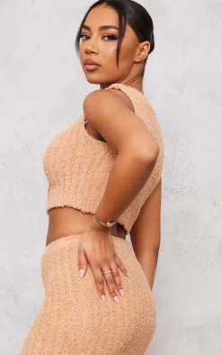 Tall Tan Fluffy Knit Button Detail Vest