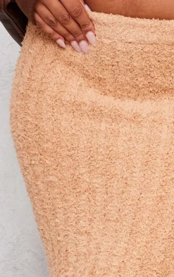 Tall Tan Fluffy Knitted Midi Skirt