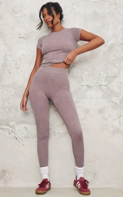 Tall Taupe Faded Snatched Rib Leggings