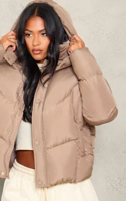 Tall Taupe Oversized Curved Panel Wadded Puffer Jacket