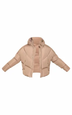 Tall Taupe Oversized Curved Panel Wadded Puffer Jacket
