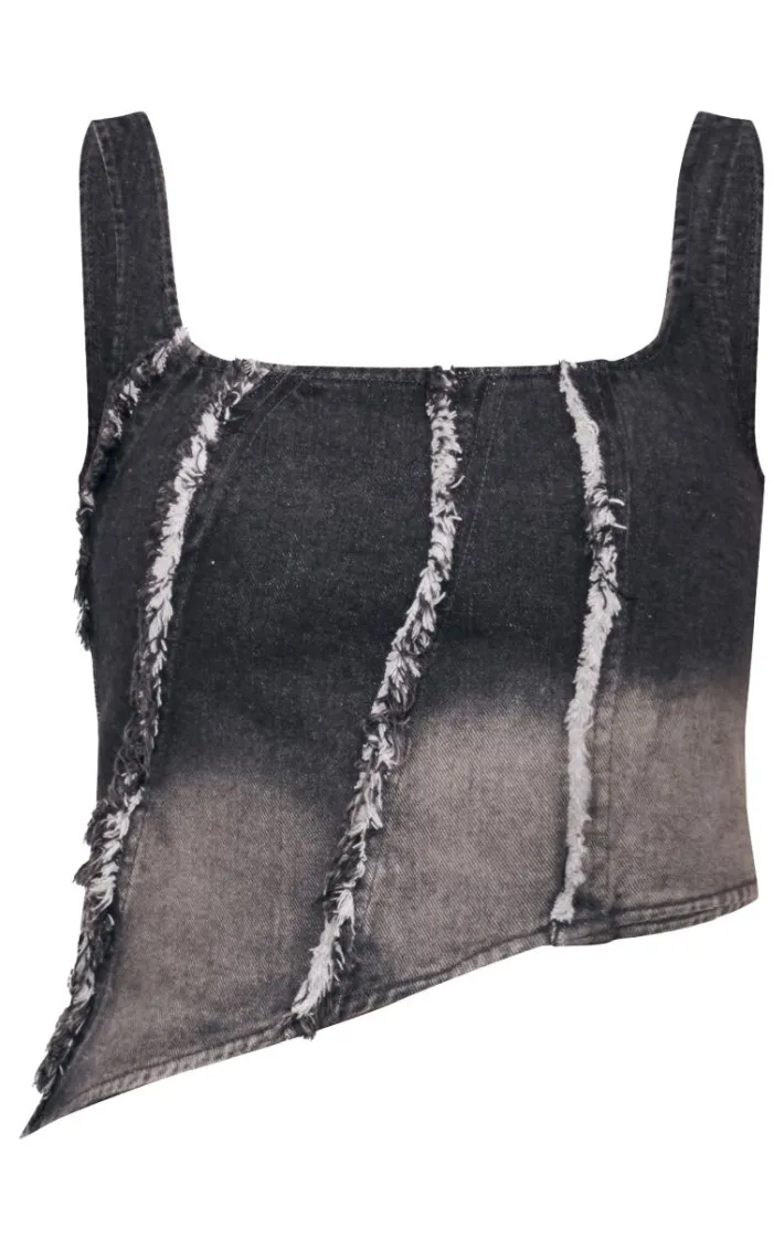 Tall Vintage Black Wash Raw Seam Detail Asymmetric Denim Corset