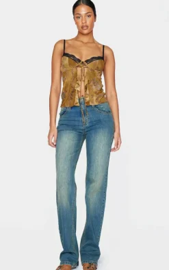 Tall Vintage Mid Wash Frayed Hem High Waist Relaxed Fit Jeans