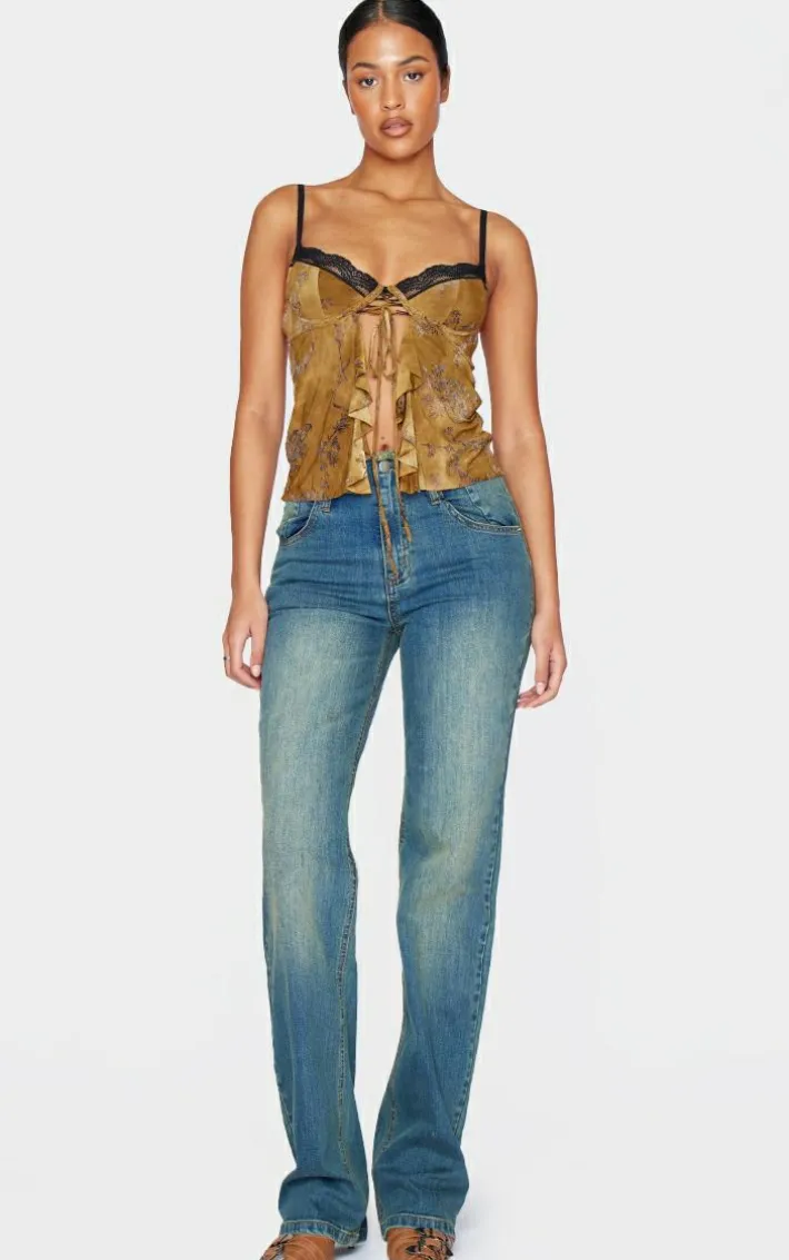 Tall Vintage Mid Wash Frayed Hem High Waist Relaxed Fit Jeans