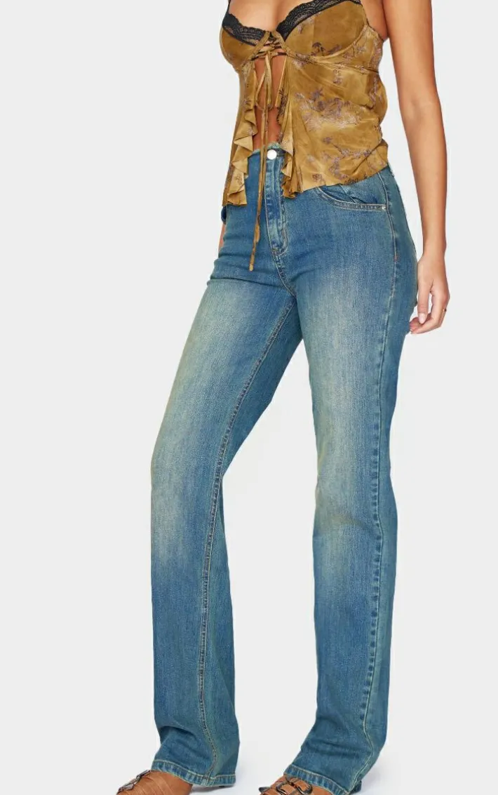 Tall Vintage Mid Wash Frayed Hem High Waist Relaxed Fit Jeans