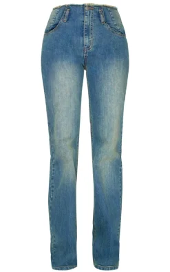 Tall Vintage Mid Wash Frayed Hem High Waist Relaxed Fit Jeans