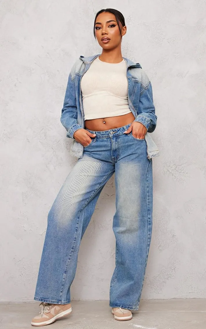 Tall Vintage Mid Wash Low Rise Wide Leg Jeans