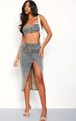 Tall Vintage Wash Denim Buckle Detail Bandeau Top