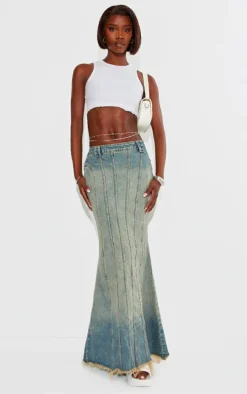 Tall Vintage Wash Low Rise Fishtail Maxi Skirt