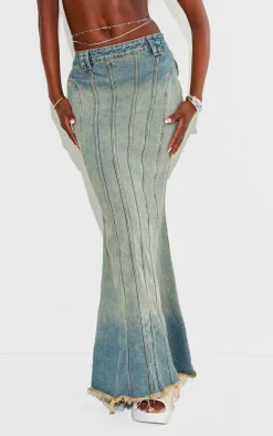 Tall Vintage Wash Low Rise Fishtail Maxi Skirt