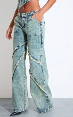 Tall Vintage Wash Low Rise Raw Seam Detail Wide Leg Jeans