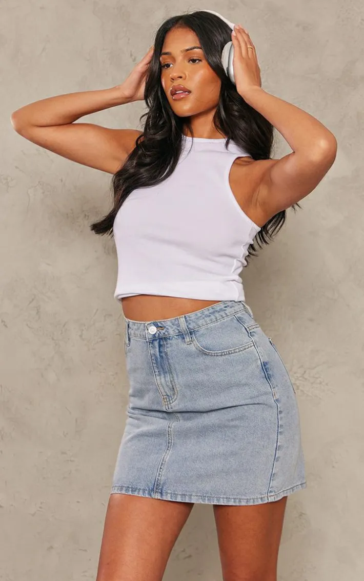 Tall Vintage Wash Mid Rise Denim Mini Skirt