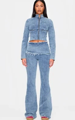 Tall Vintage Wash Mid Rise Fold Over Flared Jeans