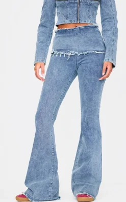 Tall Vintage Wash Mid Rise Fold Over Flared Jeans