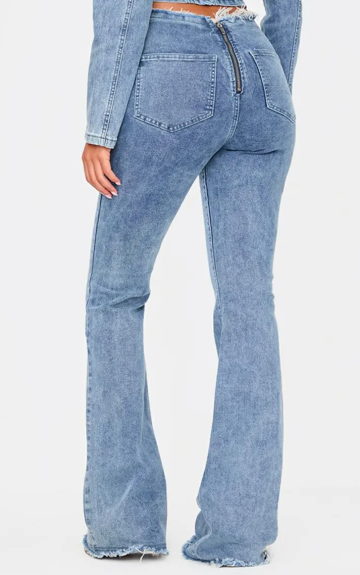 Tall Vintage Wash Mid Rise Fold Over Flared Jeans