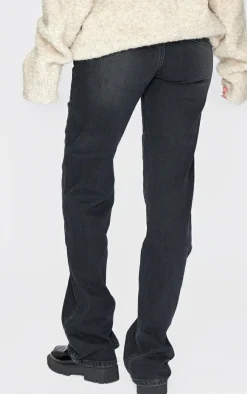 Tall Washed Black Frayed Hem High Waist Relaxed Fit Jeans