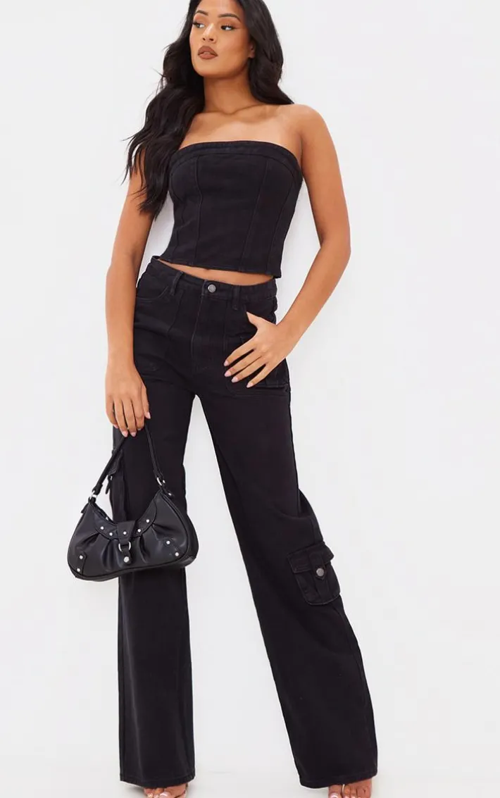 Tall Washed Black Mid Rise Cargo Jeans