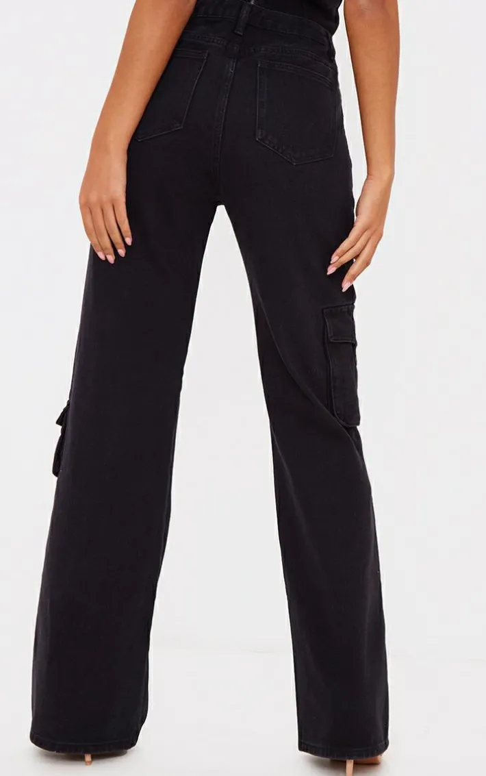 Tall Washed Black Mid Rise Cargo Jeans