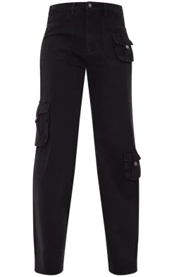 Tall Washed Black Mid Rise Cargo Jeans