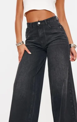 Tall Washed Black Mid Rise Extreme Wide Leg Jeans