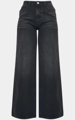 Tall Washed Black Mid Rise Extreme Wide Leg Jeans