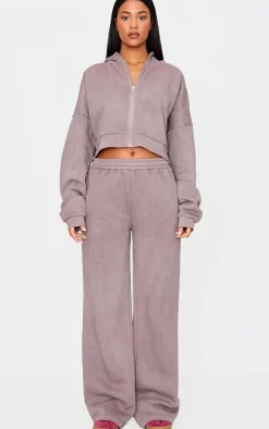 Tall Washed Brown Drawstring Wide Leg Sweatpants