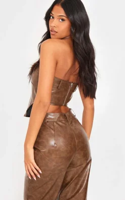 Tall Washed Brown Faux Leather Corset Top