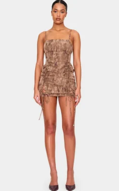 Tall Washed Brown Lace Up Side Mini Skirt