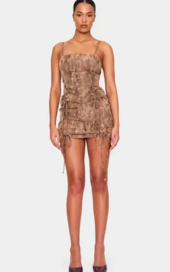 Tall Washed Brown Lace Up Side Open Back Strappy Top