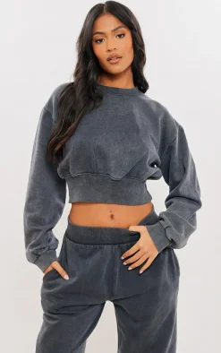 Tall Washed Charcoal Cropped Oversized Sweatshirt