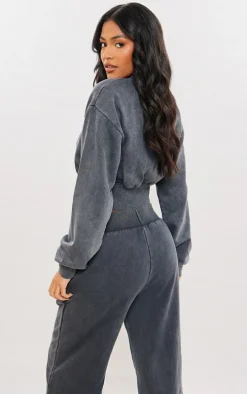 Tall Washed Charcoal Cropped Oversized Sweatshirt